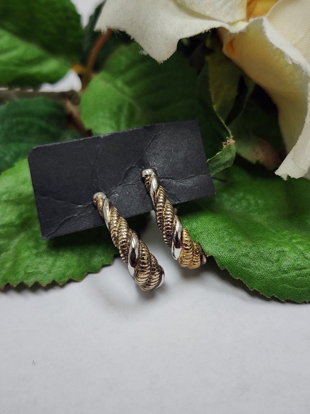 Twist Rope Hoop Earrings - Two-Tone Gold and Silver